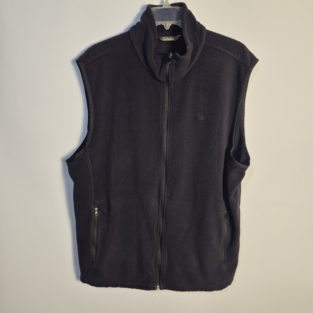 Cabela Black M L Full Zip Outdoor Hiking Layering Soft Fleece Cold Weather Vest